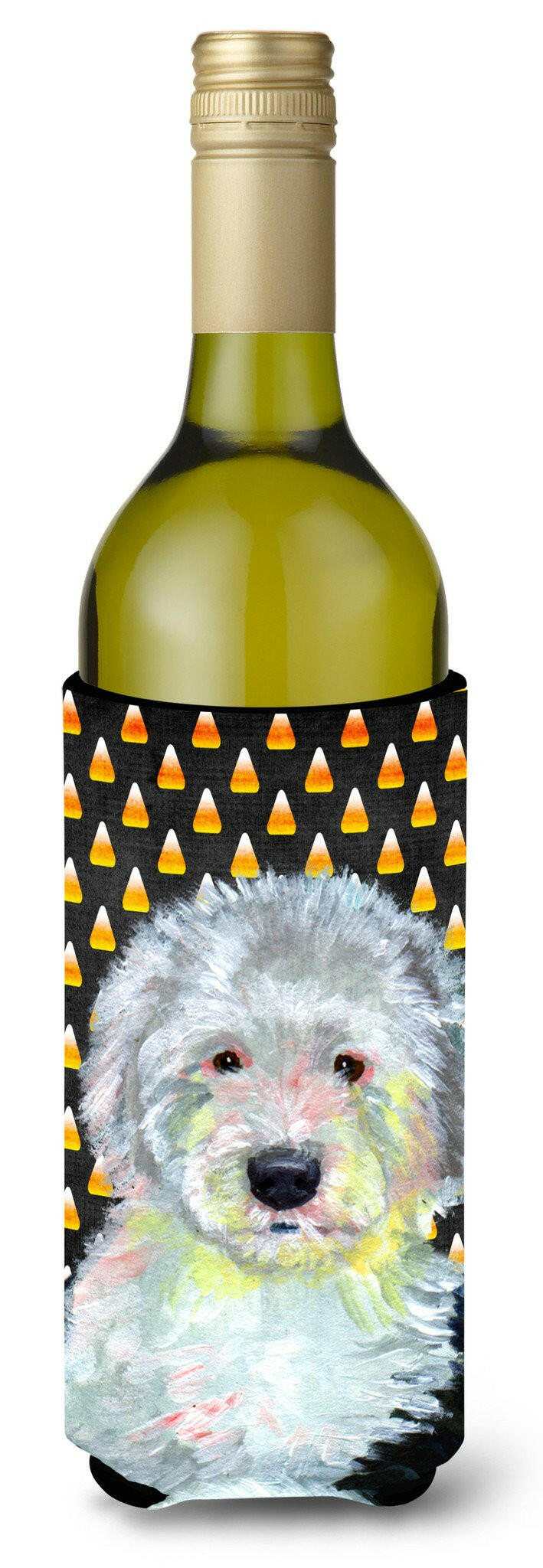 Old English Sheepdog Candy Corn Halloween Portrait Wine Bottle Beverage Insulator Beverage Insulator Hugger by Caroline&#39;s Treasures