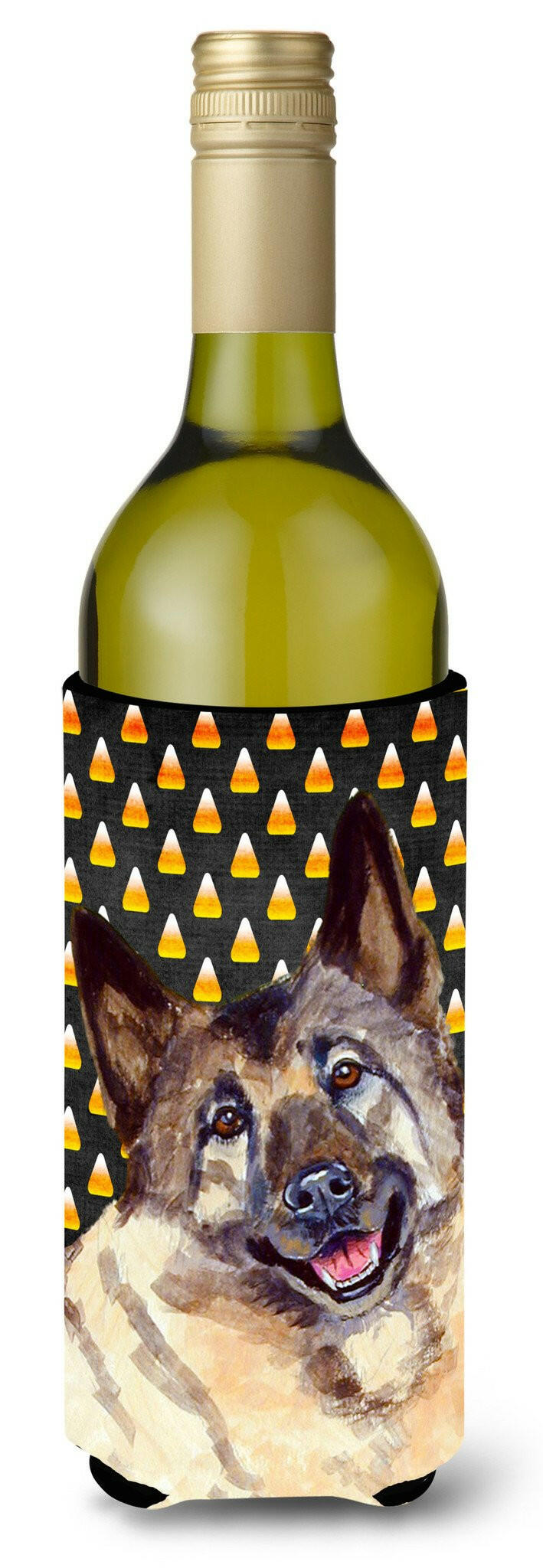 Norwegian Elkhound Candy Corn Halloween Portrait Wine Bottle Beverage Insulator Beverage Insulator Hugger by Caroline&#39;s Treasures