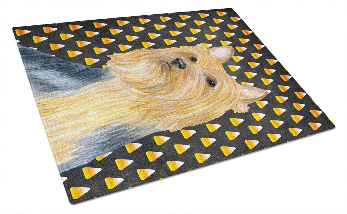 Silky Terrier Candy Corn Halloween Portrait Glass Cutting Board Large by Caroline&#39;s Treasures