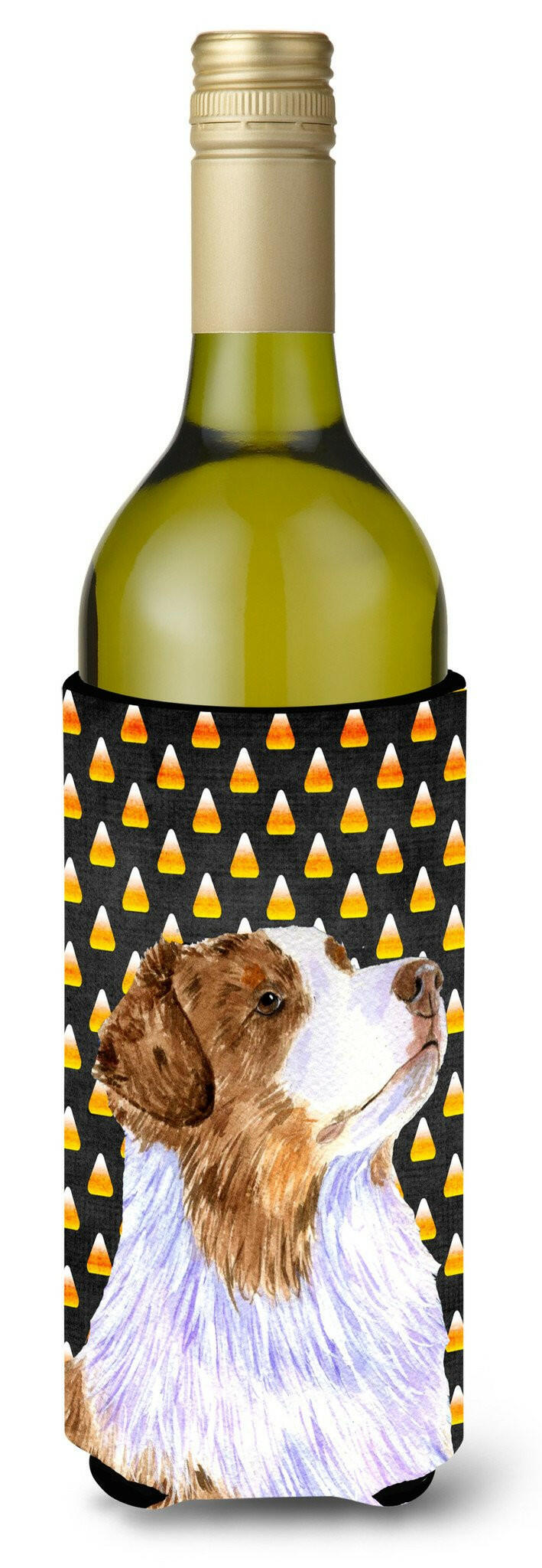 Australian Shepherd Candy Corn Halloween Portrait Wine Bottle Beverage Insulator Beverage Insulator Hugger by Caroline&#39;s Treasures