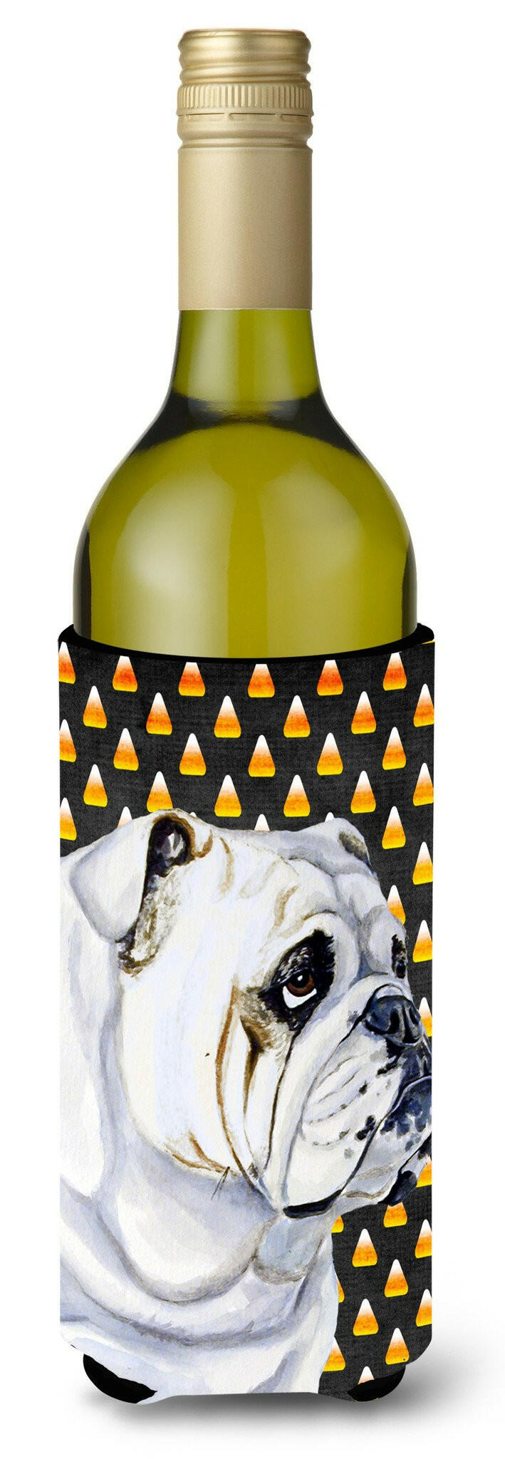 Bulldog English Candy Corn Halloween Portrait Wine Bottle Beverage Insulator Beverage Insulator Hugger by Caroline&#39;s Treasures