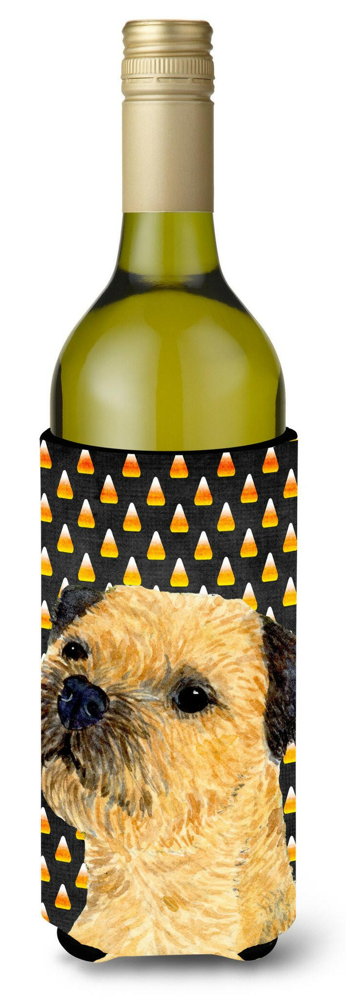 Border Terrier Candy Corn Halloween Portrait Wine Bottle Beverage Insulator Beverage Insulator Hugger by Caroline&#39;s Treasures