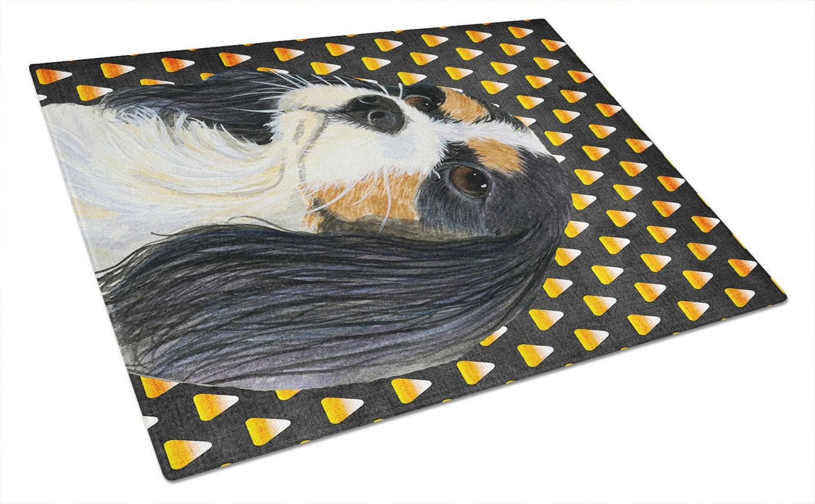 Cavalier Spaniel Tricolor Candy Corn Halloween Glass Cutting Board Large by Caroline's Treasures
