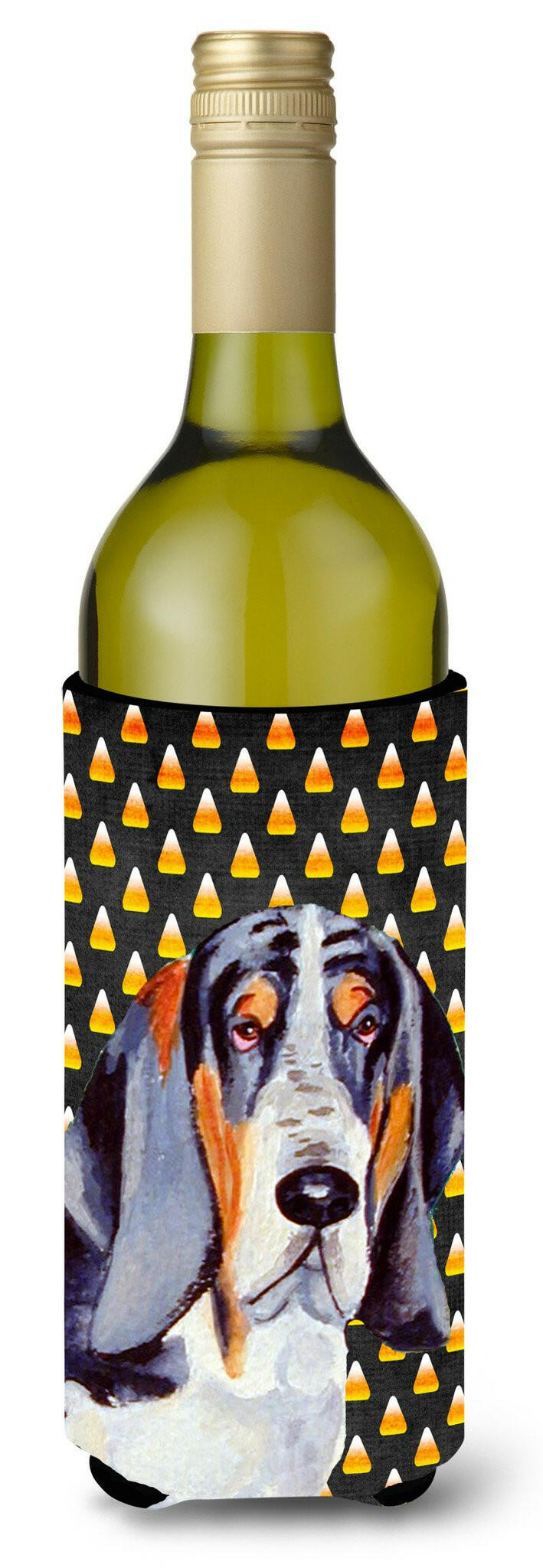Basset Hound Candy Corn Halloween Portrait Wine Bottle Beverage Insulator Beverage Insulator Hugger by Caroline&#39;s Treasures