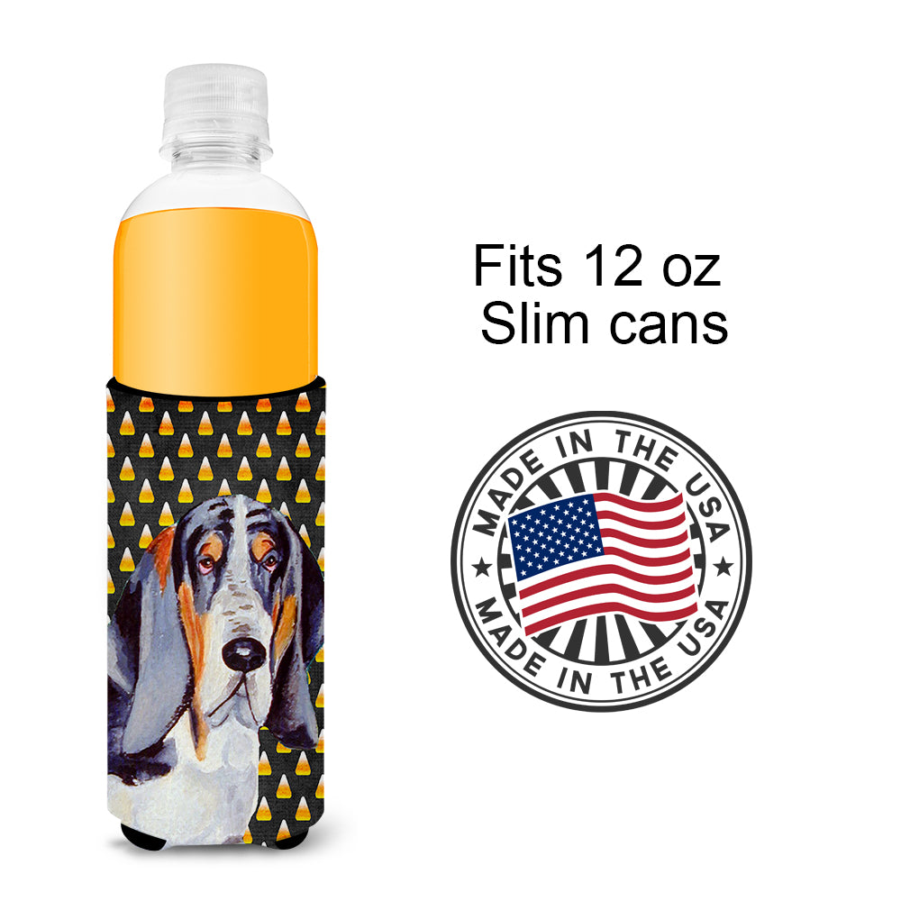 Basset Hound Candy Corn Halloween Portrait Ultra Beverage Insulators for slim cans LH9068MUK.