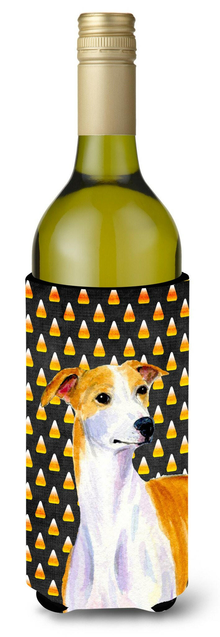 Whippet Candy Corn Halloween Portrait Wine Bottle Beverage Insulator Beverage Insulator Hugger by Caroline&#39;s Treasures