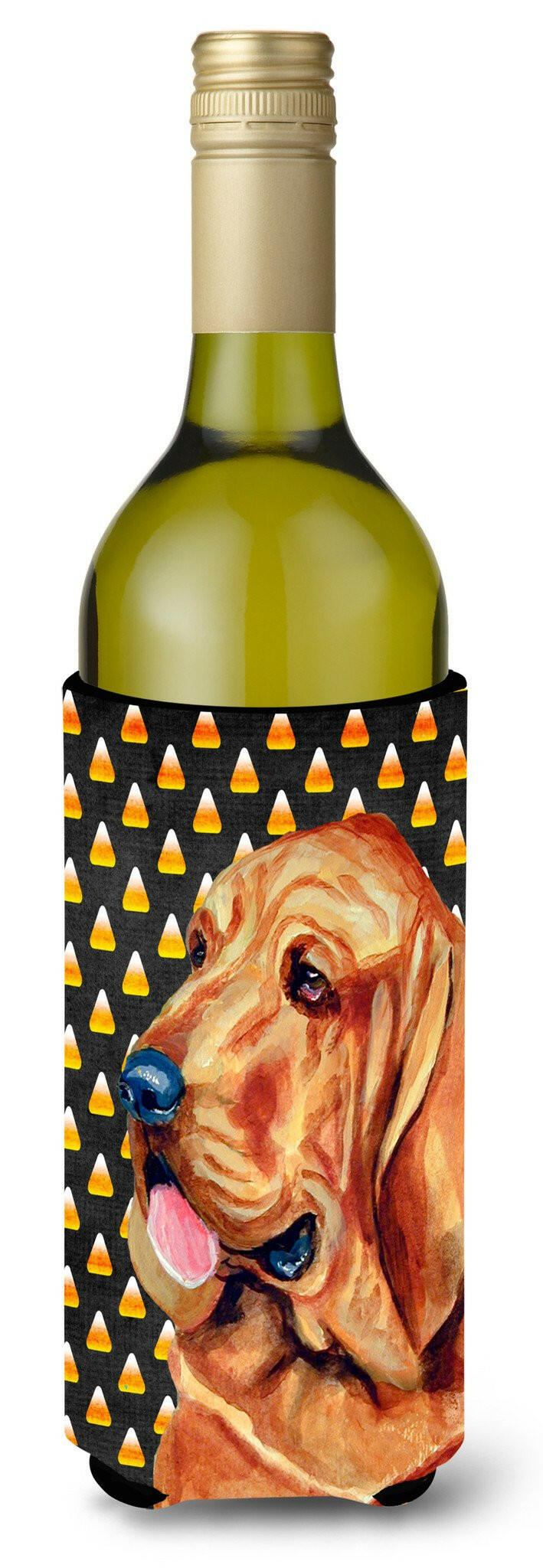 Bloodhound Candy Corn Halloween Portrait Wine Bottle Beverage Insulator Beverage Insulator Hugger by Caroline&#39;s Treasures