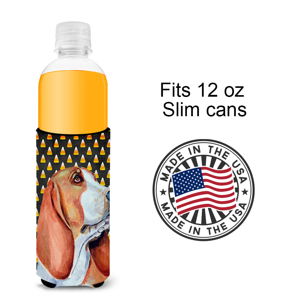 Basset Hound Candy Corn Halloween Portrait Ultra Beverage Insulators for slim cans LH9073MUK.