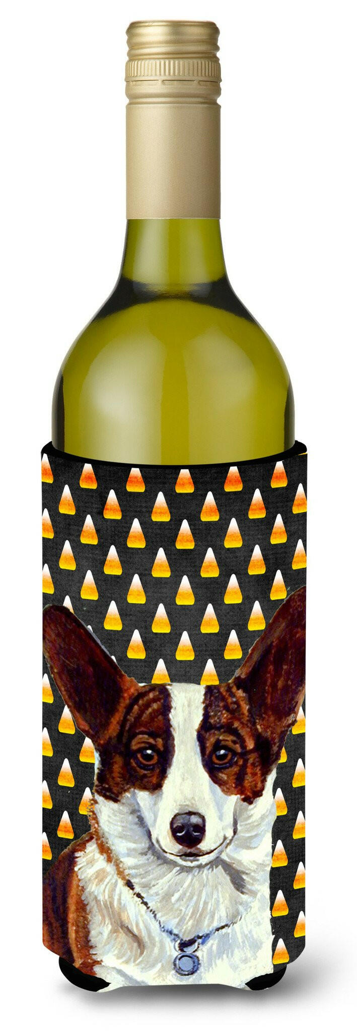 Corgi Candy Corn Halloween Portrait Wine Bottle Beverage Insulator Beverage Insulator Hugger by Caroline&#39;s Treasures