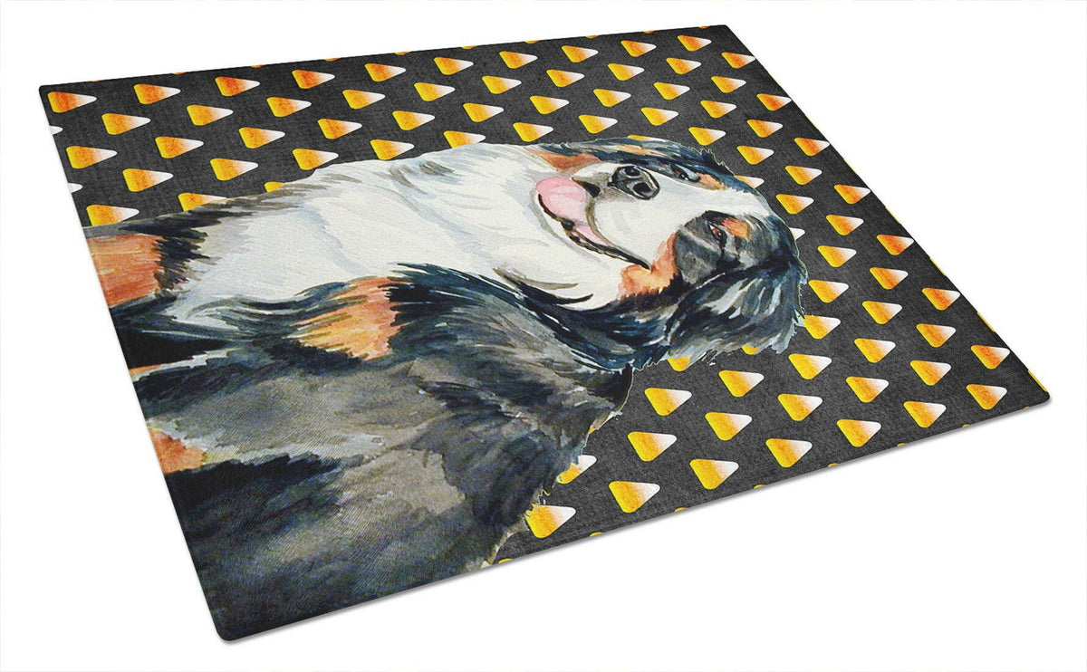 Bernese Mountain Dog Candy Corn Halloween Portrait Glass Cutting Board Large by Caroline&#39;s Treasures