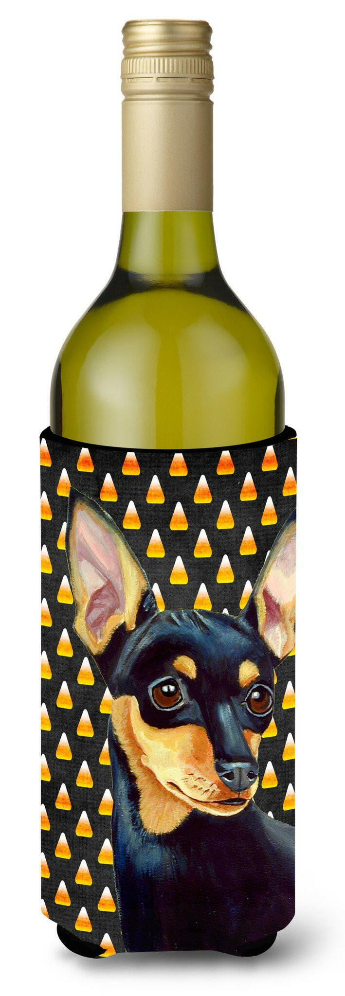 Min Pin Candy Corn Halloween Portrait Wine Bottle Beverage Insulator Beverage Insulator Hugger by Caroline&#39;s Treasures