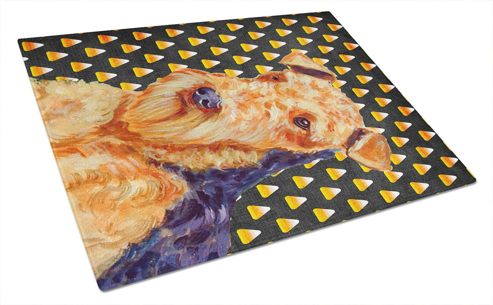 Airedale Candy Corn Halloween Portrait Glass Cutting Board Large by Caroline's Treasures