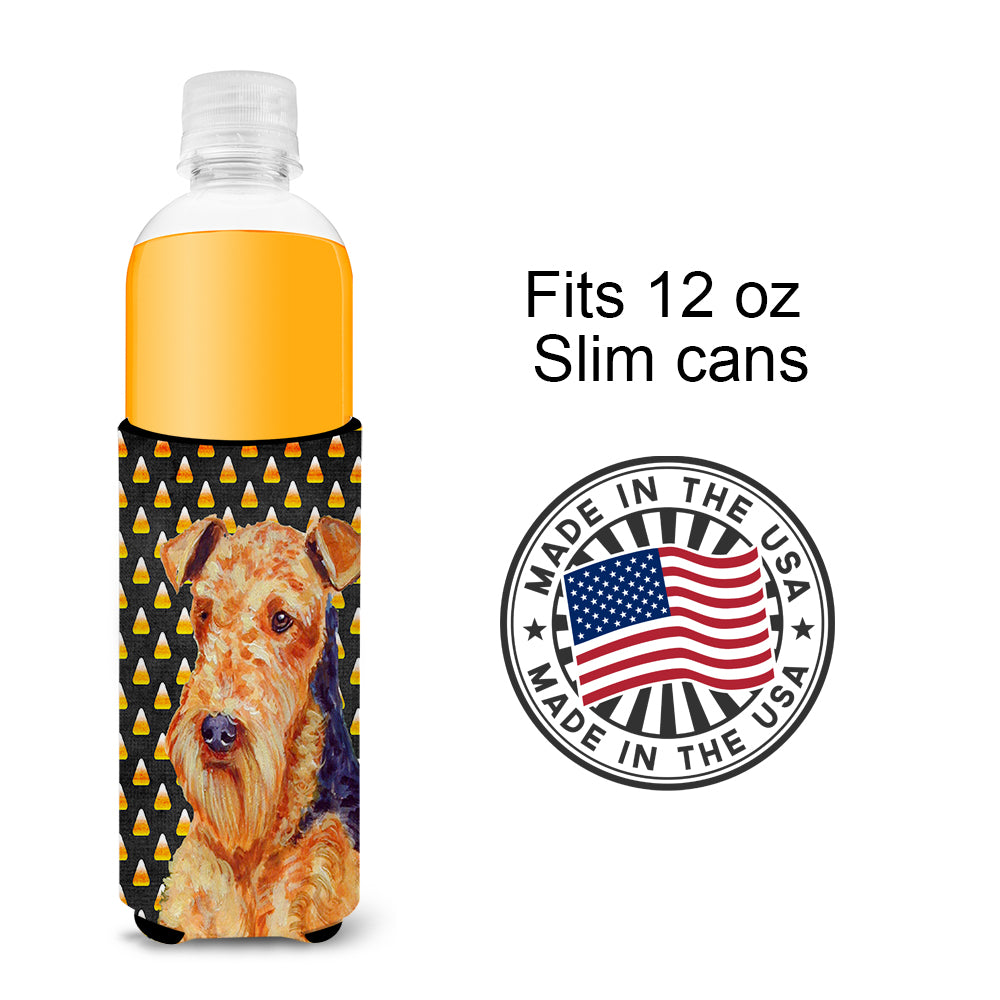 Airedale Candy Corn Halloween Portrait Ultra Beverage Insulators for slim cans LH9077MUK.