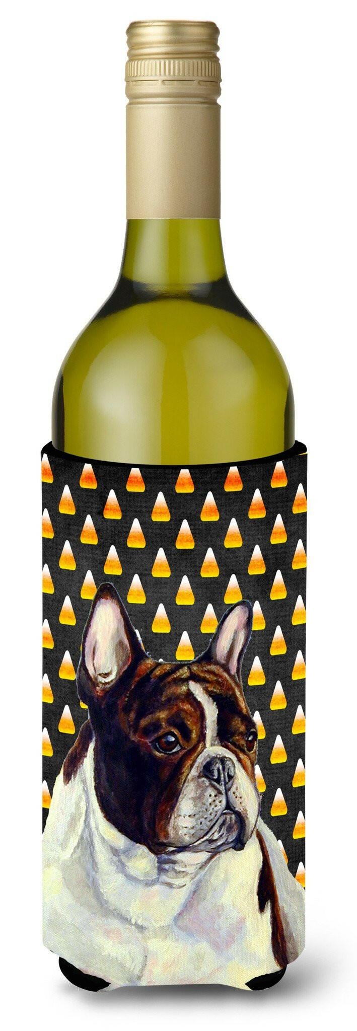 French Bulldog Candy Corn Halloween Portrait Wine Bottle Beverage Insulator Beverage Insulator Hugger by Caroline&#39;s Treasures