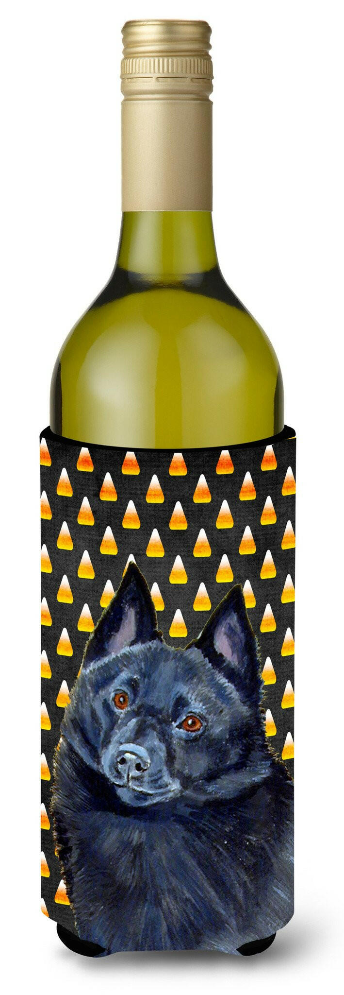 Schipperke Candy Corn Halloween Portrait Wine Bottle Beverage Insulator Beverage Insulator Hugger by Caroline&#39;s Treasures