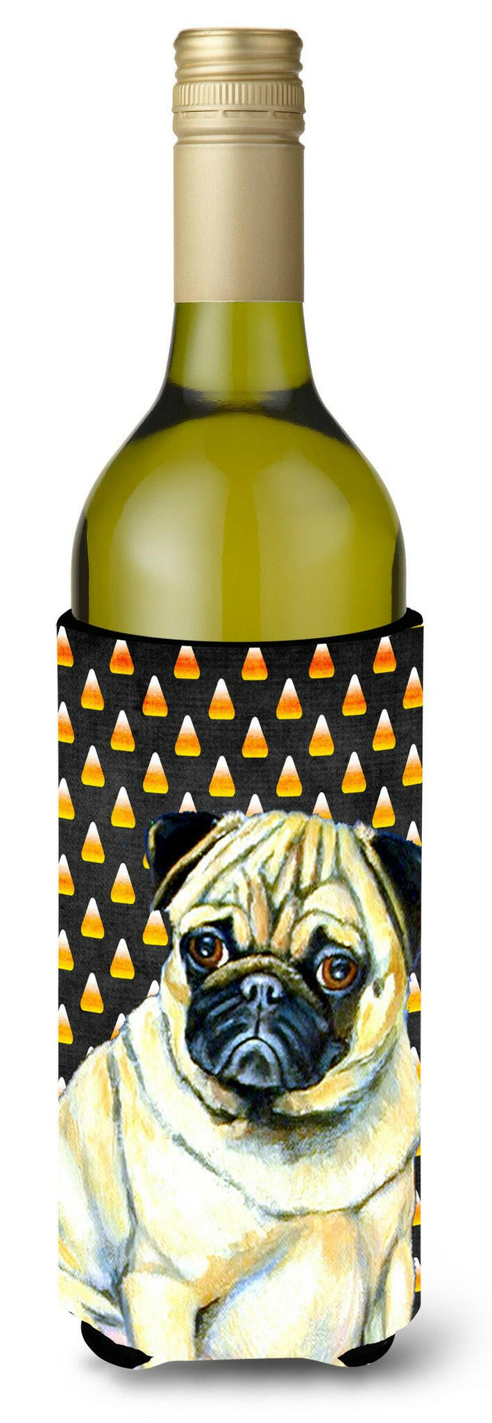 Pug Candy Corn Halloween Portrait Wine Bottle Beverage Insulator Beverage Insulator Hugger by Caroline&#39;s Treasures