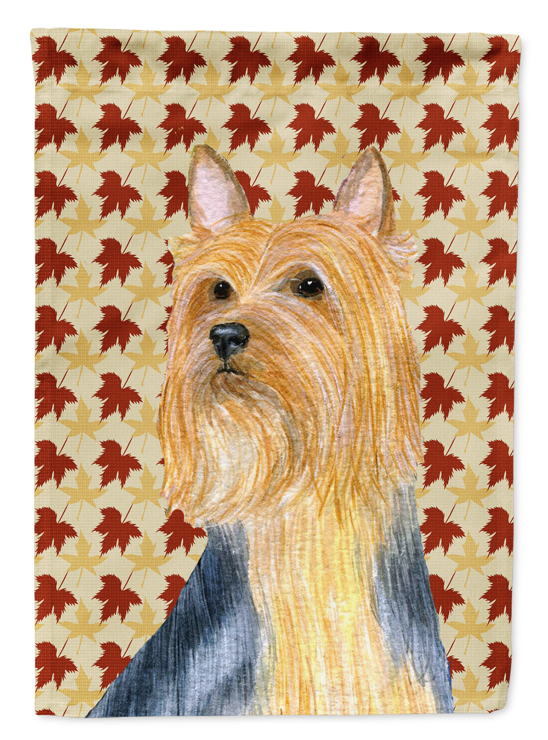 Silky Terrier Fall Leaves Portrait Flag Garden Size.
