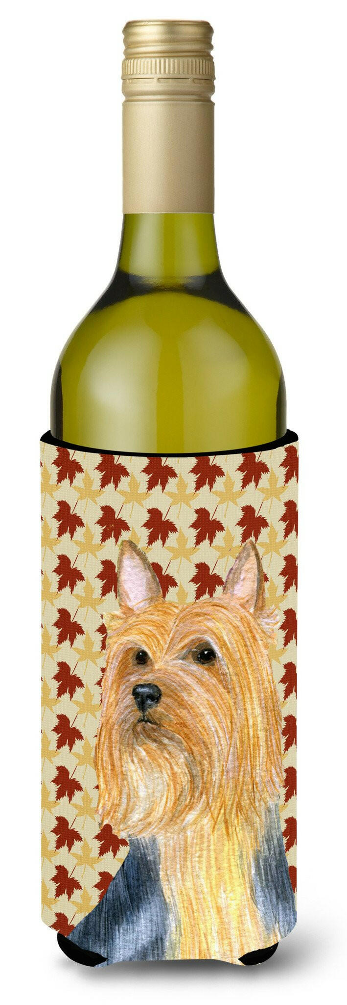 Silky Terrier Fall Leaves Portrait Wine Bottle Beverage Insulator Beverage Insulator Hugger by Caroline&#39;s Treasures