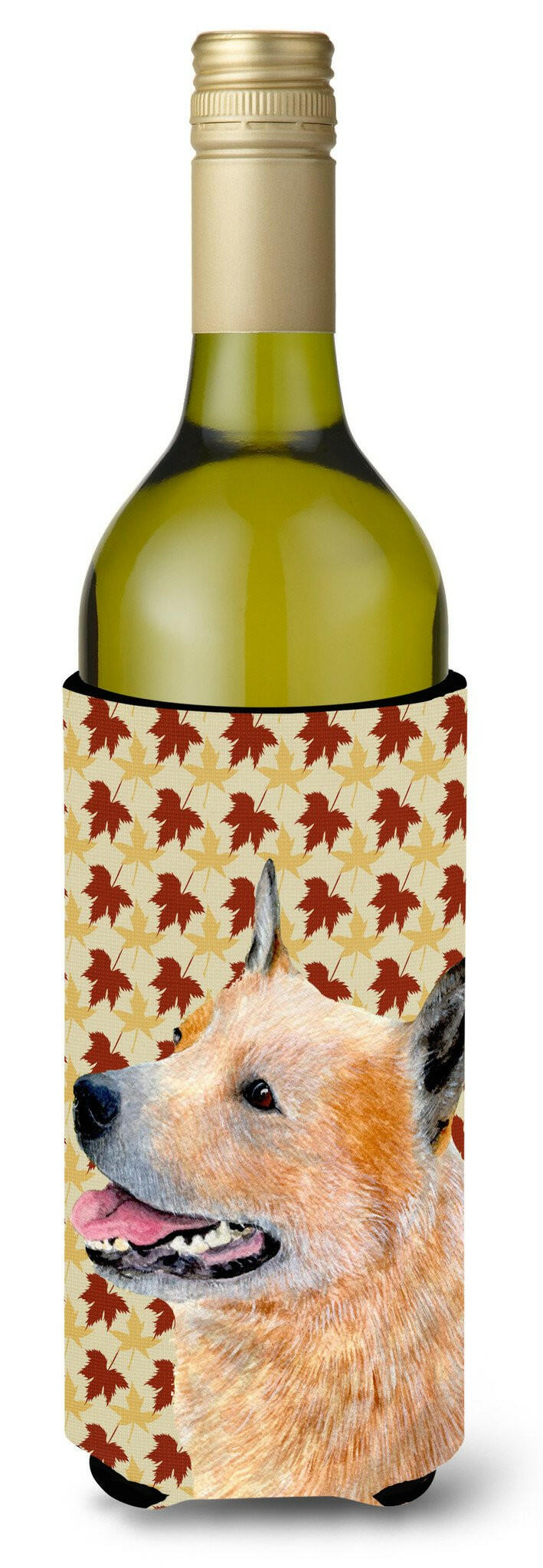 Australian Cattle Dog Fall Leaves Portrait Wine Bottle Beverage Insulator Beverage Insulator Hugger by Caroline&#39;s Treasures