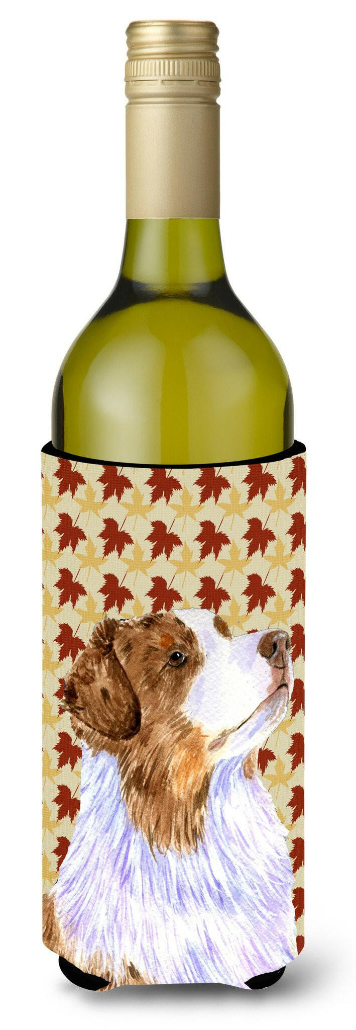 Australian Shepherd Fall Leaves Portrait Wine Bottle Beverage Insulator Beverage Insulator Hugger by Caroline&#39;s Treasures