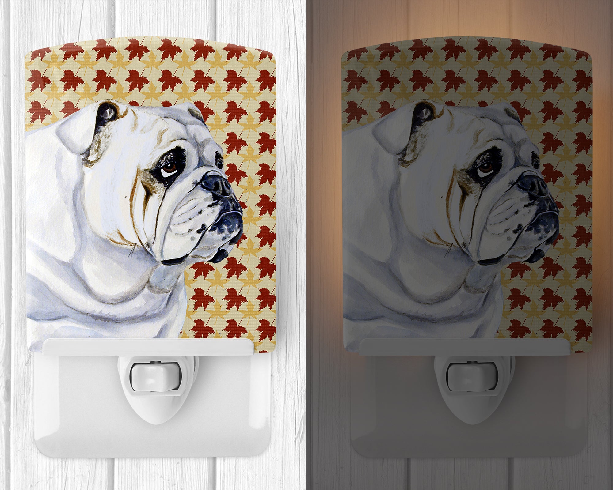 Bulldog English Fall Leaves Portrait Ceramic Night Light LH9094CNL - the-store.com