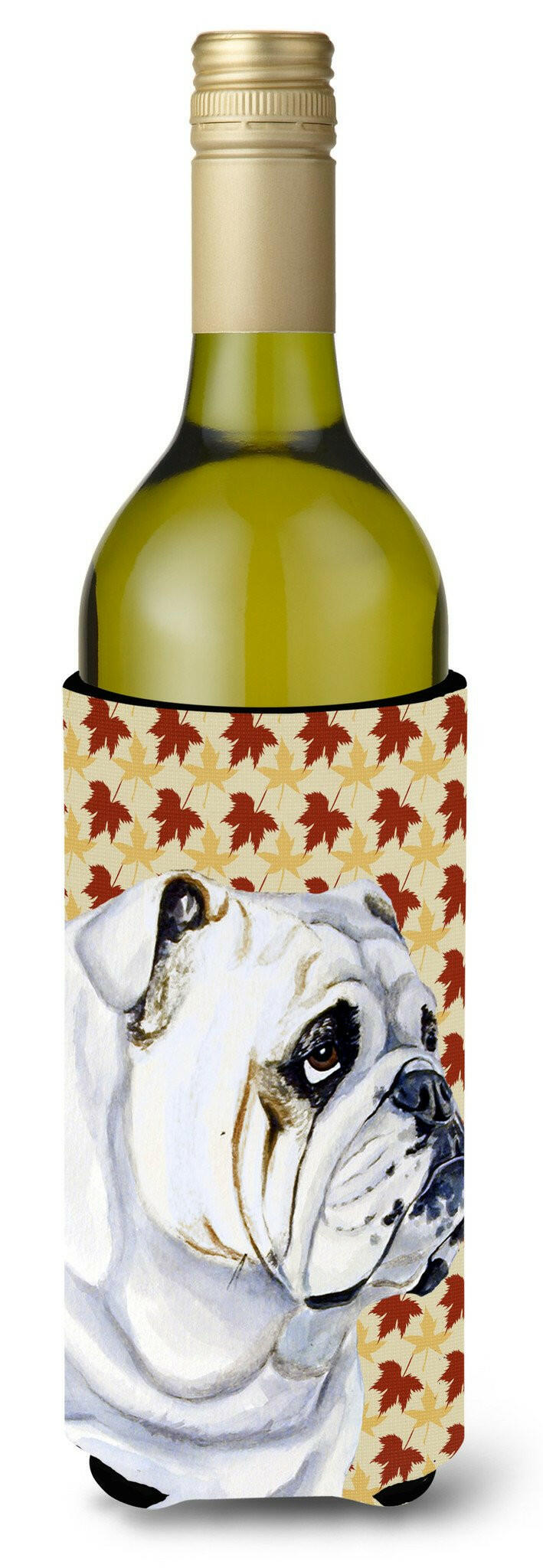 Bulldog English Fall Leaves Portrait Wine Bottle Beverage Insulator Beverage Insulator Hugger by Caroline&#39;s Treasures