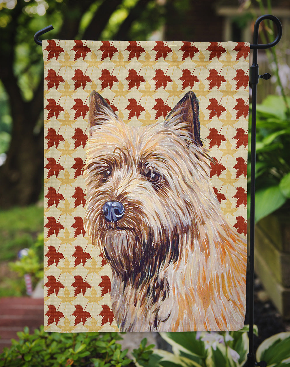 Cairn Terrier Fall Leaves Portrait Flag Garden Size.