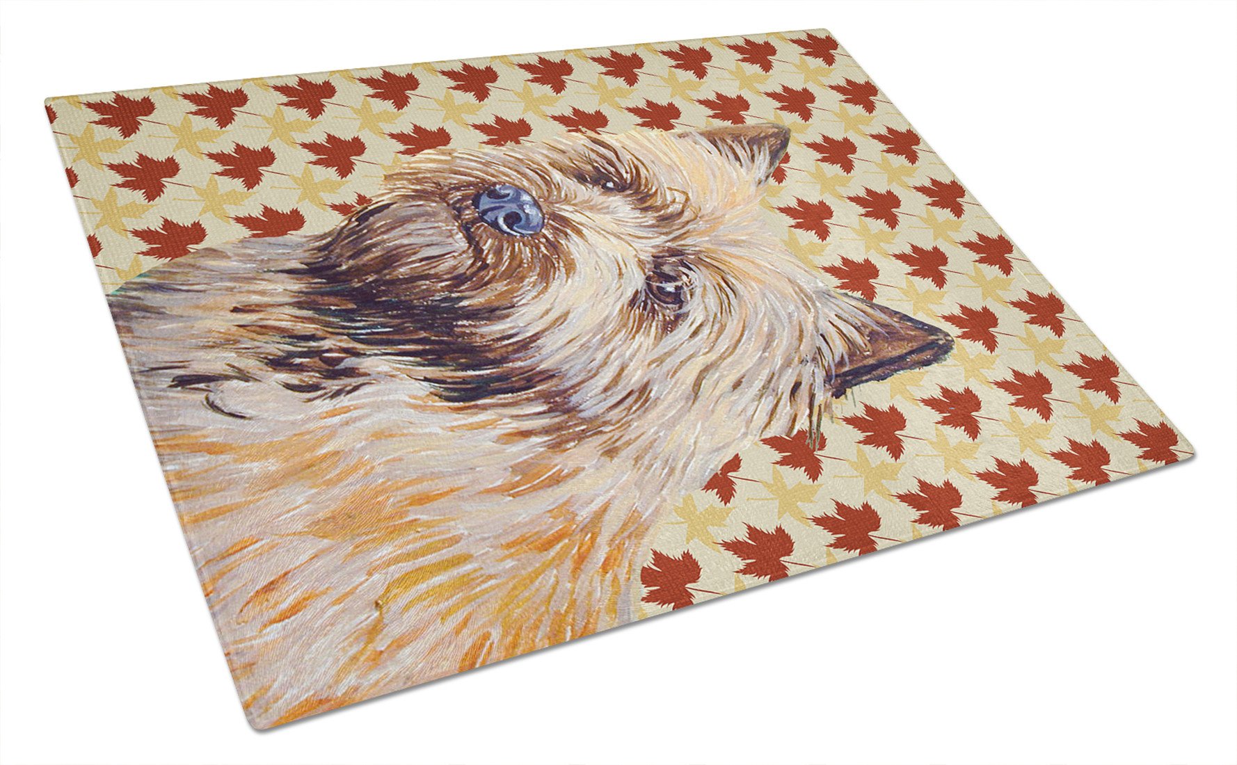 Cairn Terrier Fall Leaves Portrait Glass Cutting Board Large by Caroline's Treasures