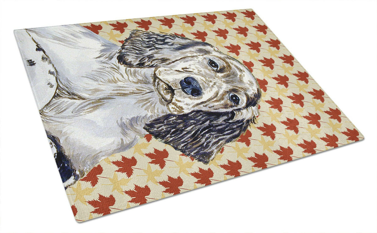 English Setter Fall Leaves Portrait Glass Cutting Board Large by Caroline&#39;s Treasures