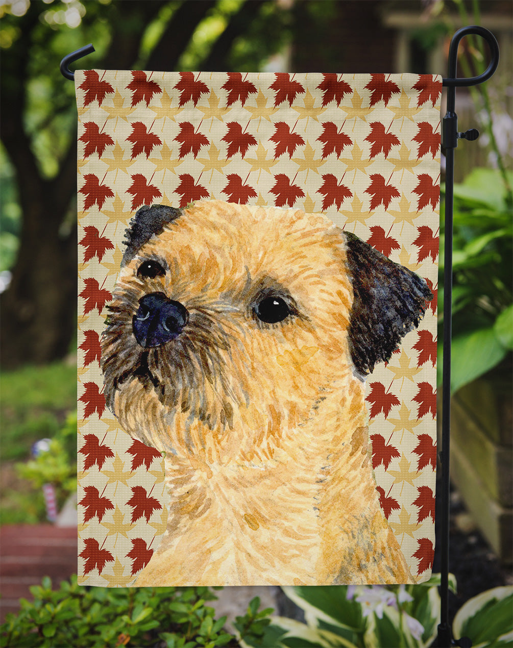Border Terrier Fall Leaves Portrait Flag Garden Size.