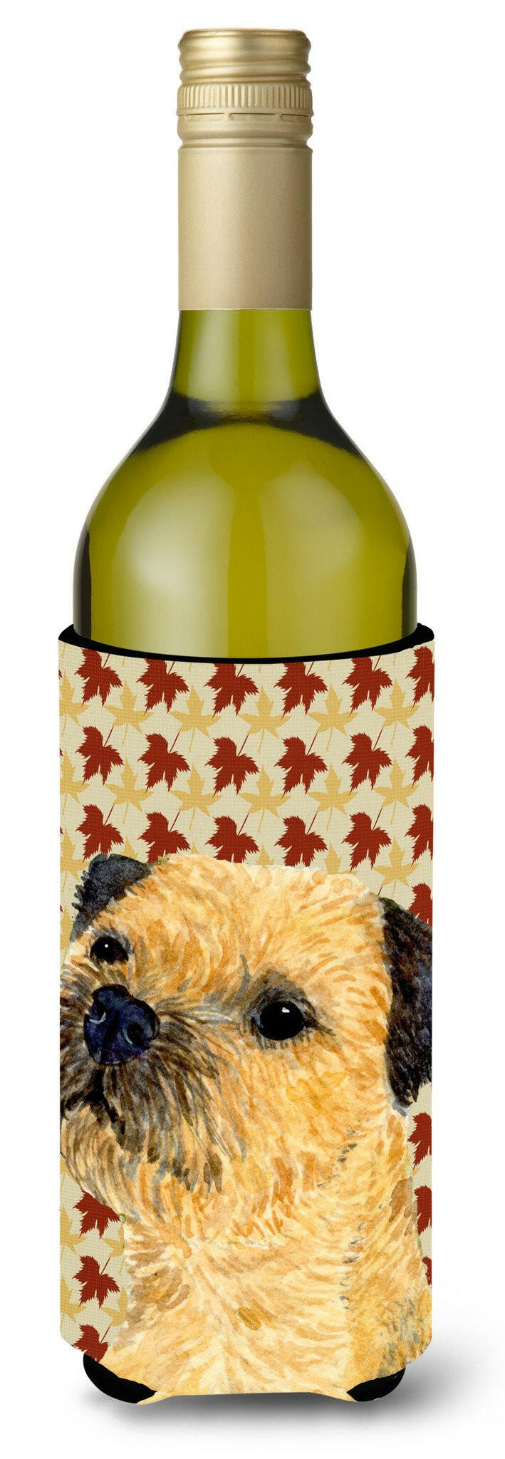 Border Terrier Fall Leaves Portrait Wine Bottle Beverage Insulator Beverage Insulator Hugger by Caroline&#39;s Treasures