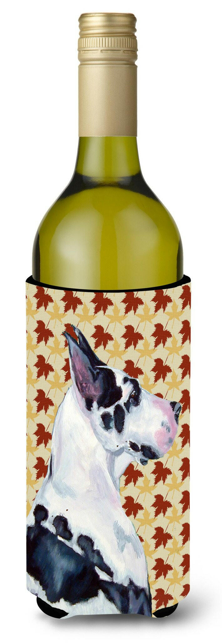 Great Dane Fall Leaves Portrait Wine Bottle Beverage Insulator Beverage Insulator Hugger LH9101LITERK by Caroline&#39;s Treasures