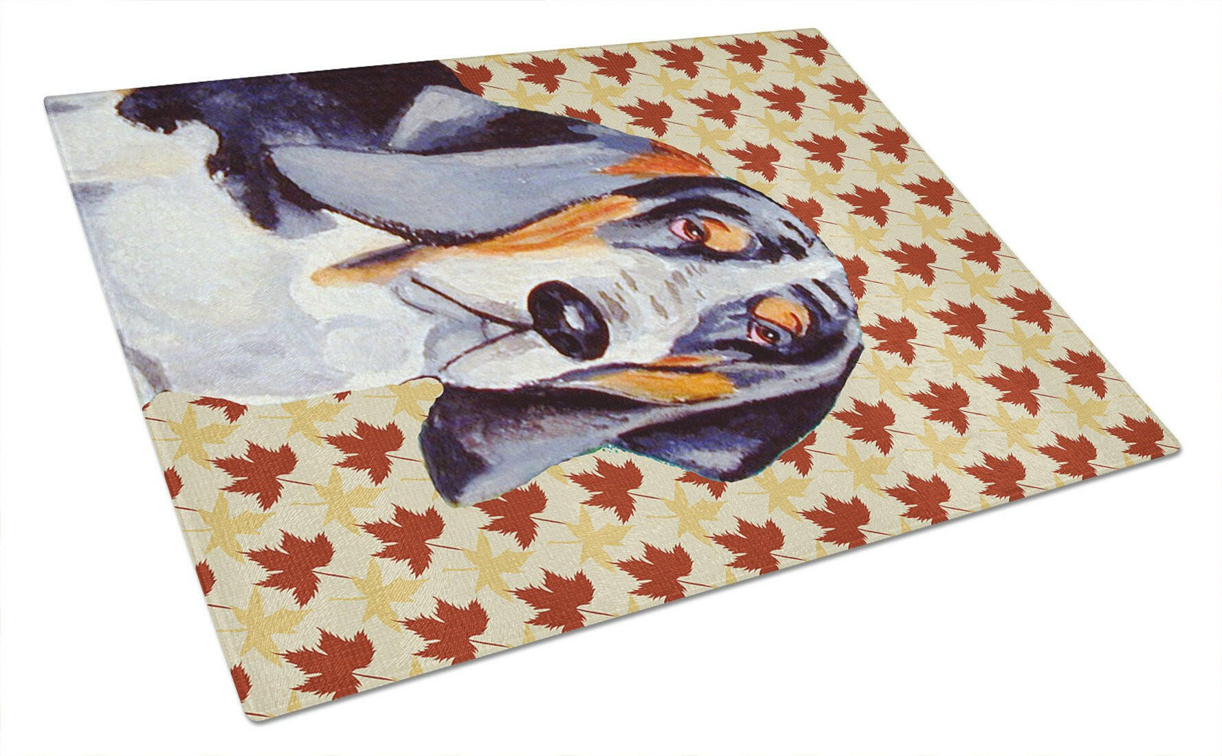 Basset Hound Fall Leaves Portrait Glass Cutting Board Large by Caroline's Treasures