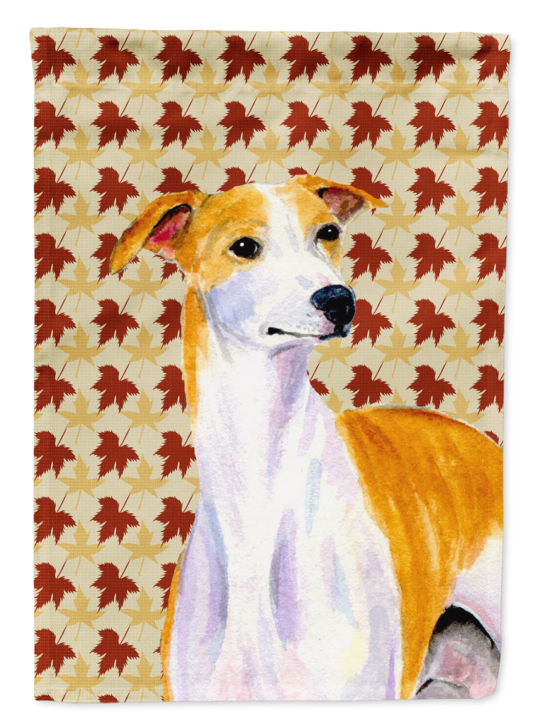 Whippet Fall Leaves Portrait Flag Canvas House Size  the-store.com.