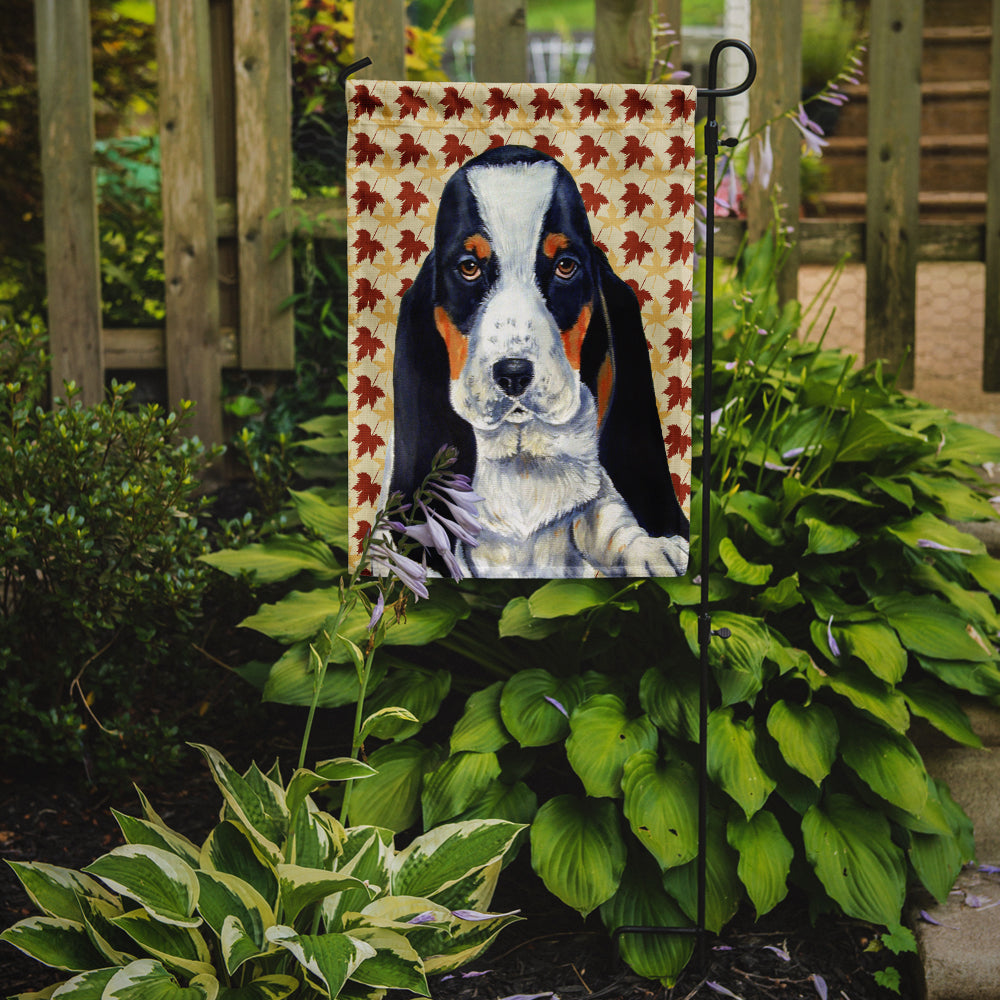 Basset Hound Fall Leaves Portrait Flag Garden Size.