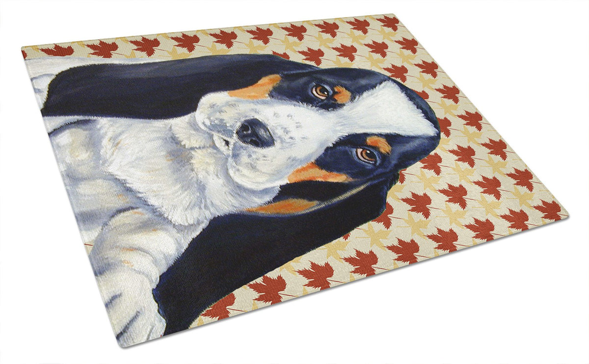 Basset Hound Fall Leaves Portrait Glass Cutting Board Large by Caroline&#39;s Treasures