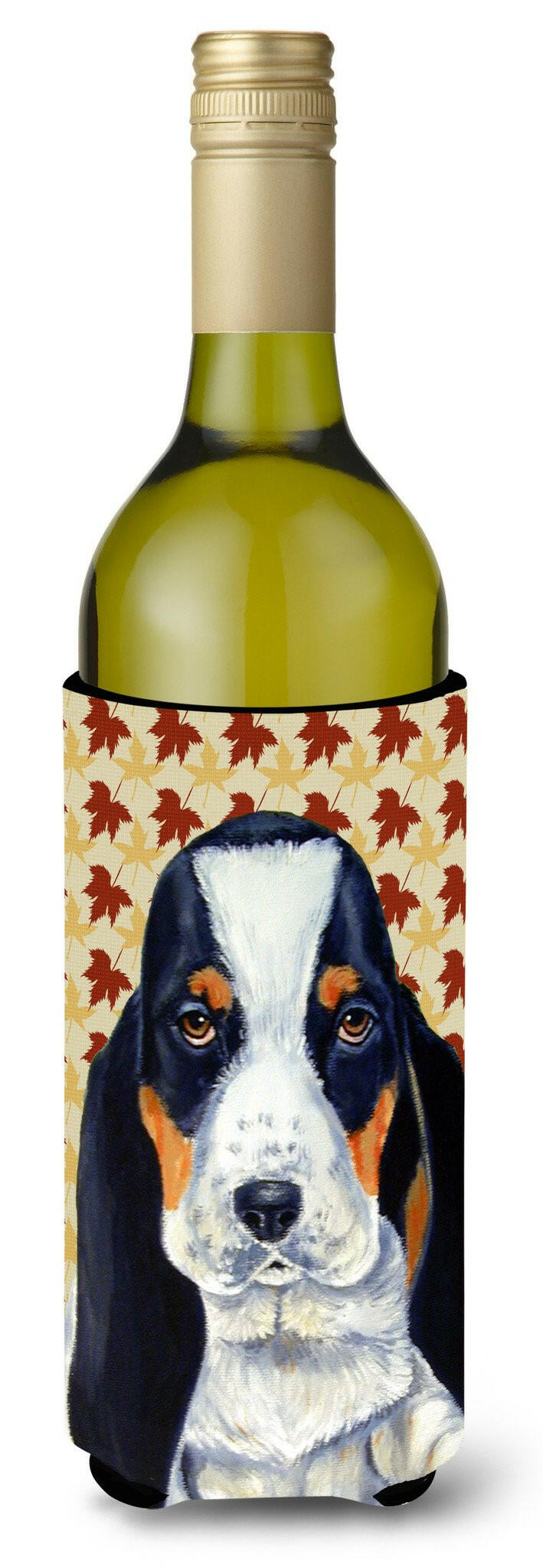 Basset Hound Fall Leaves Portrait Wine Bottle Beverage Insulator Beverage Insulator Hugger LH9104LITERK by Caroline&#39;s Treasures