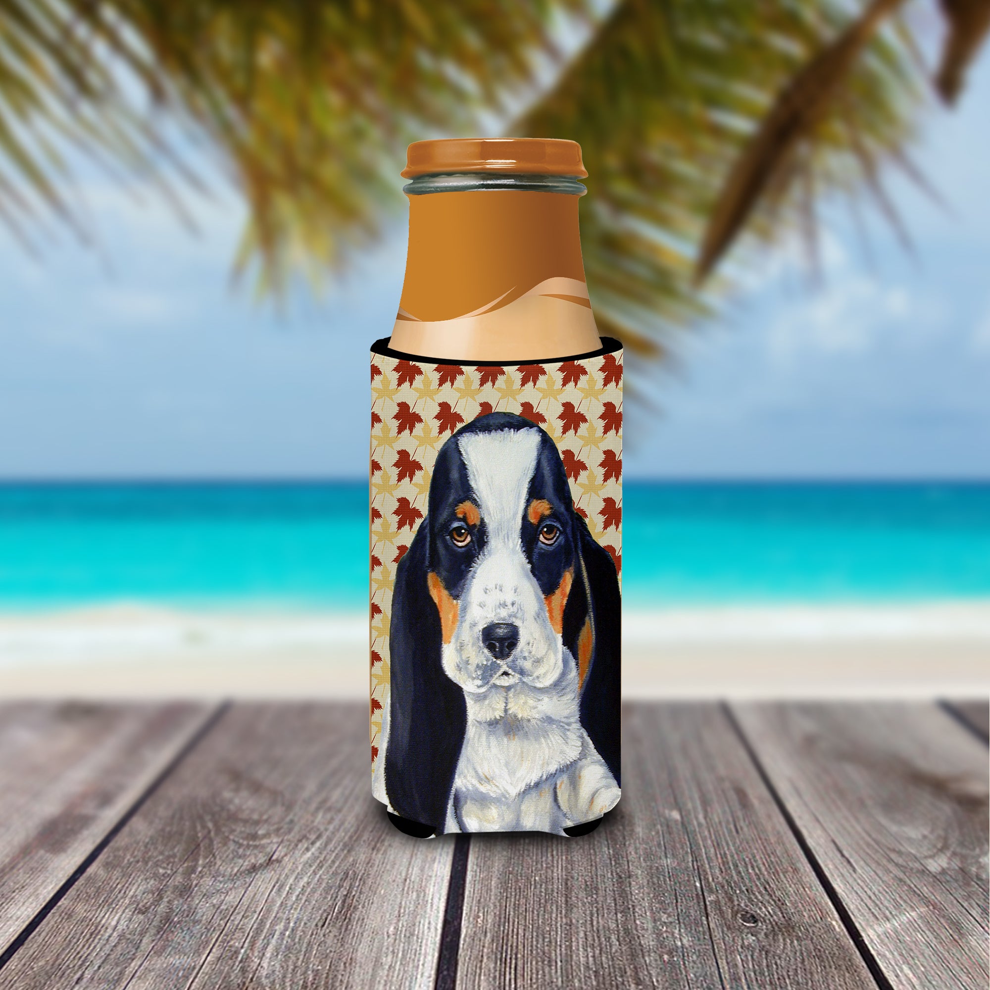 Basset Hound Fall Leaves Portrait Ultra Beverage Insulators for slim cans LH9104MUK.