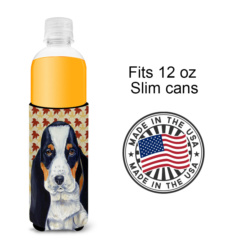 Basset Hound Fall Leaves Portrait Ultra Beverage Insulators for slim cans LH9104MUK
