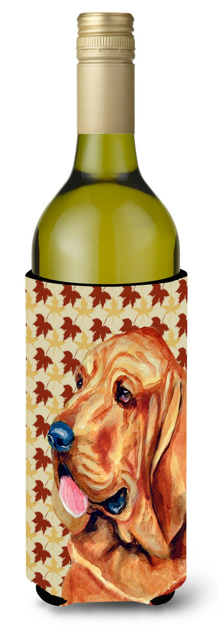 Bloodhound Fall Leaves Portrait Wine Bottle Beverage Insulator Beverage Insulator Hugger by Caroline&#39;s Treasures