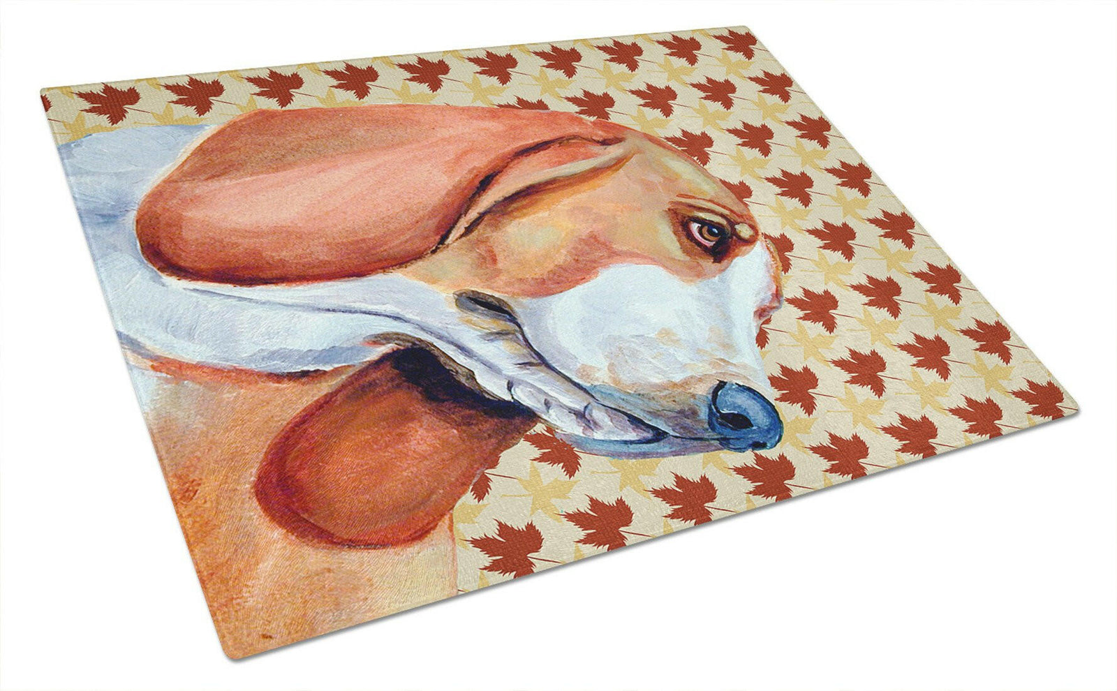 Basset Hound Fall Leaves Portrait Glass Cutting Board Large by Caroline's Treasures