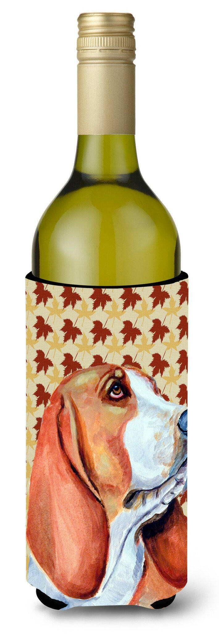 Basset Hound Fall Leaves Portrait Wine Bottle Beverage Insulator Beverage Insulator Hugger LH9107LITERK by Caroline's Treasures