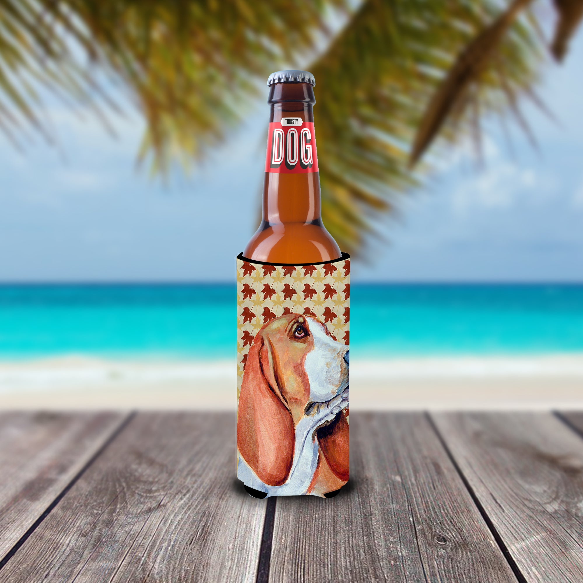 Basset Hound Fall Leaves Portrait Ultra Beverage Insulators for slim cans LH9107MUK.