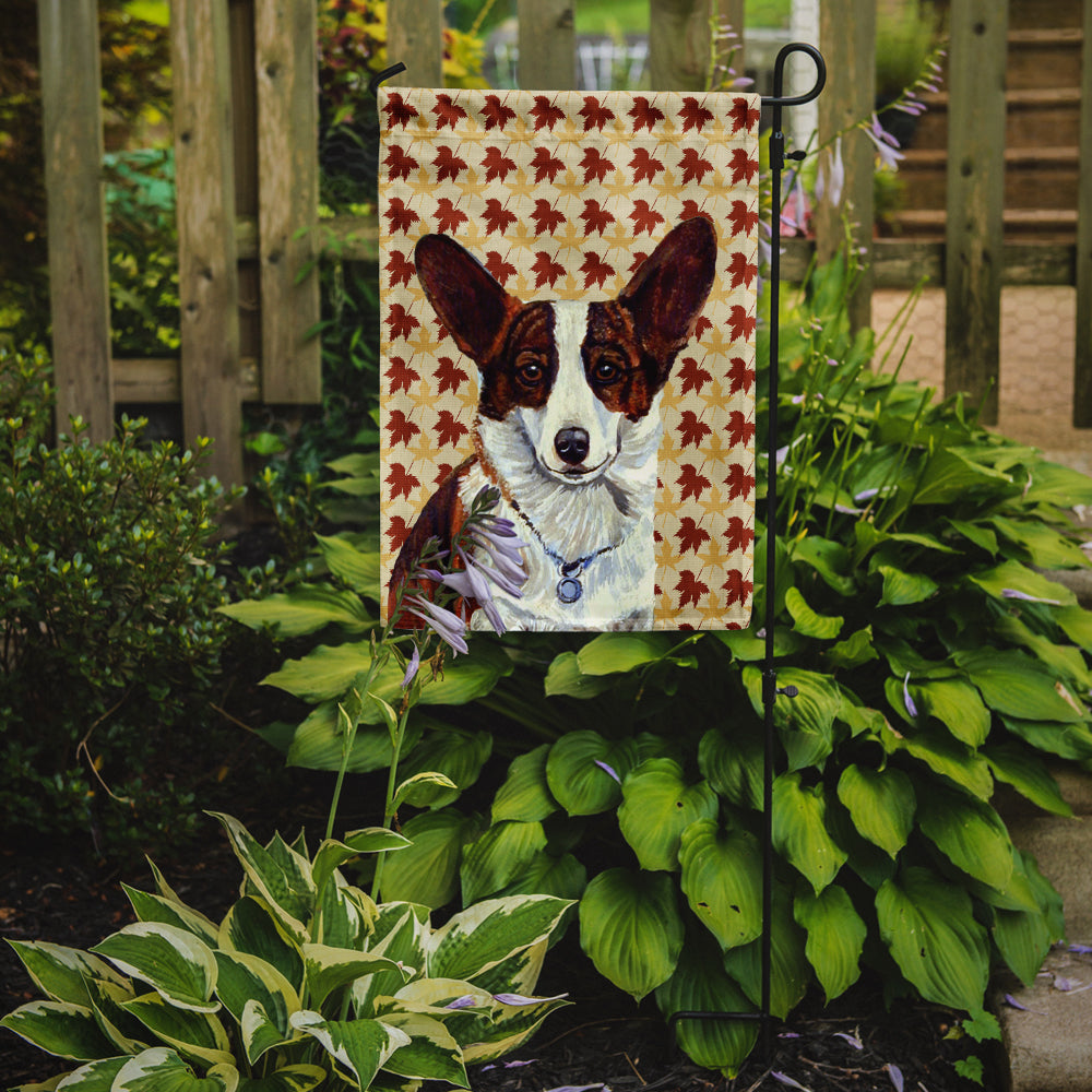 Corgi Fall Leaves Portrait Flag Garden Size.