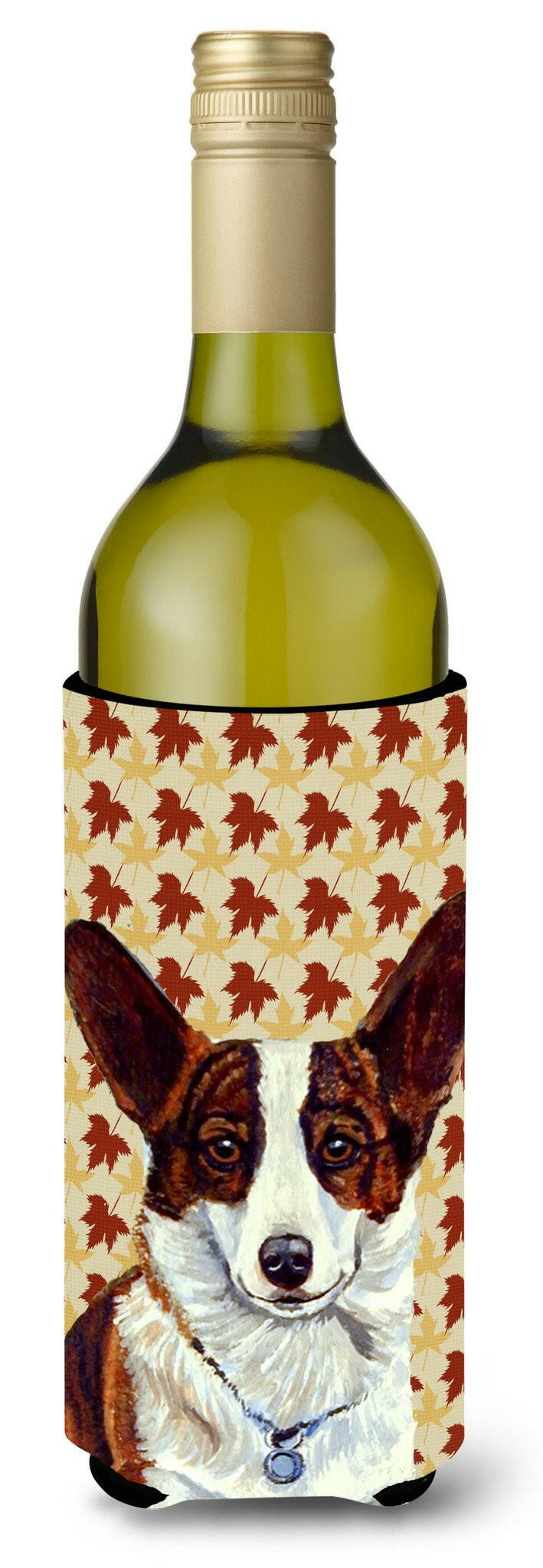 Corgi Fall Leaves Portrait Wine Bottle Beverage Insulator Beverage Insulator Hugger by Caroline&#39;s Treasures