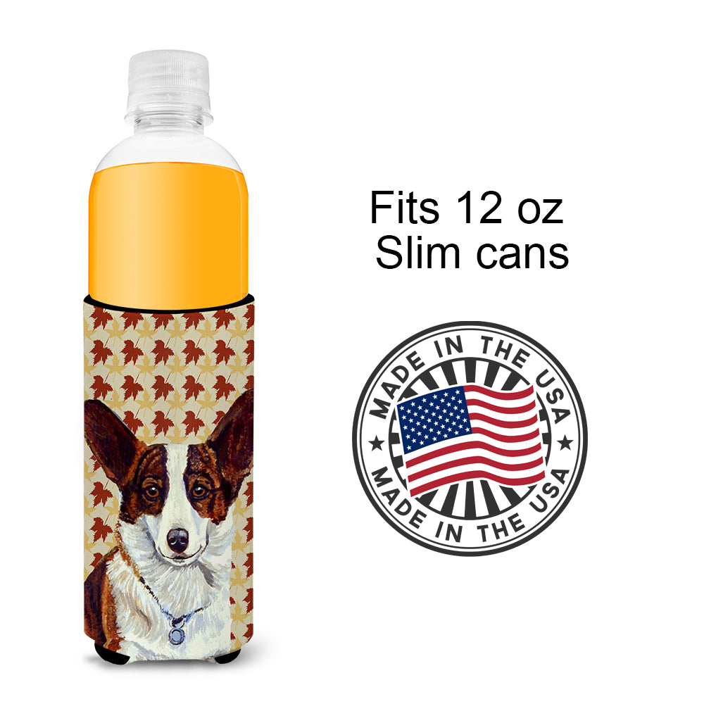 Corgi Fall Leaves Portrait Ultra Beverage Insulators for slim cans LH9108MUK.