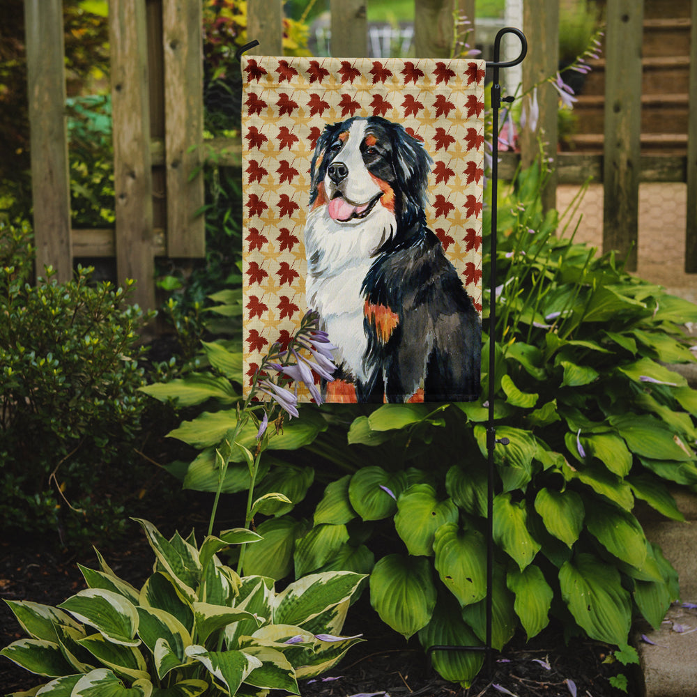 Bernese Mountain Dog Fall Leaves Portrait Flag Garden Size.