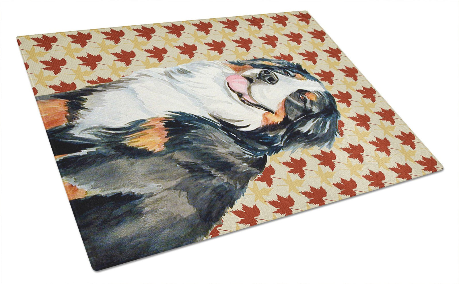 Bernese Mountain Dog Fall Leaves Portrait Glass Cutting Board Large by Caroline's Treasures