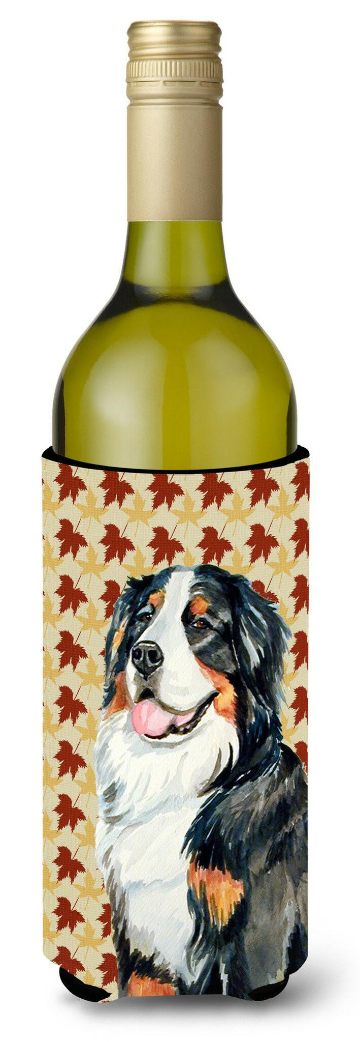 Bernese Mountain Dog Fall Leaves Portrait Wine Bottle Beverage Insulator Beverage Insulator Hugger by Caroline&#39;s Treasures