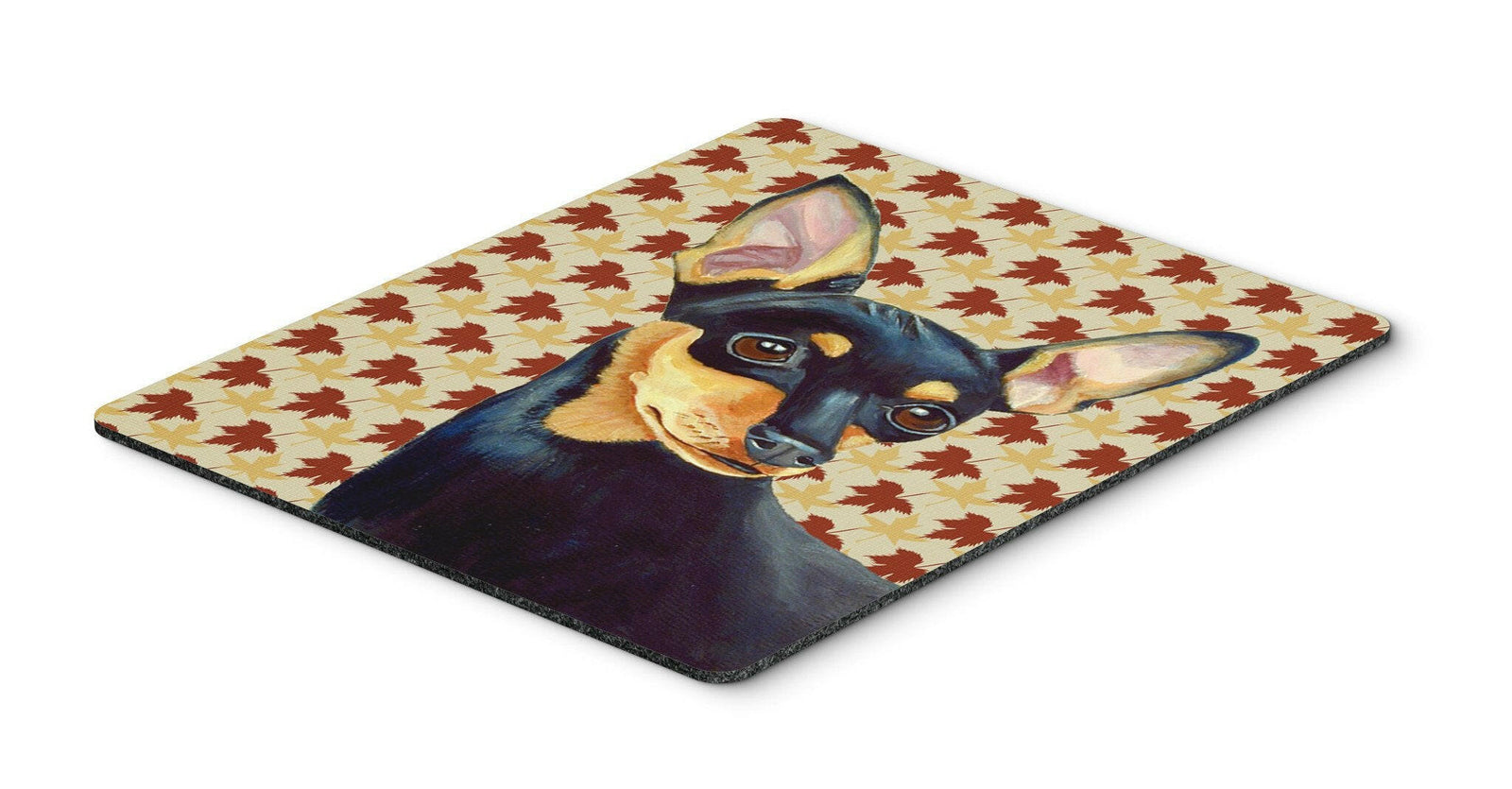 Min Pin Fall Leaves Portrait Mouse Pad, Hot Pad or Trivet by Caroline's Treasures